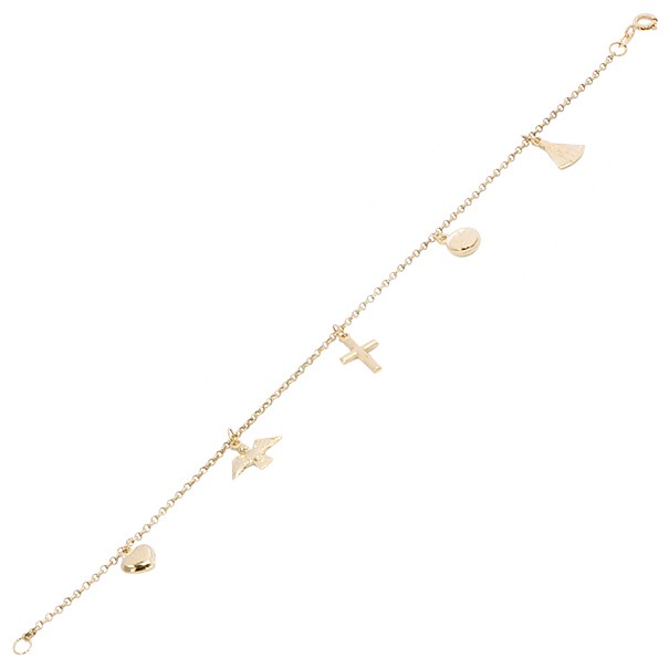 Pulseira Elo Português com Berloques Religiosos 18cm - 2.90gr
