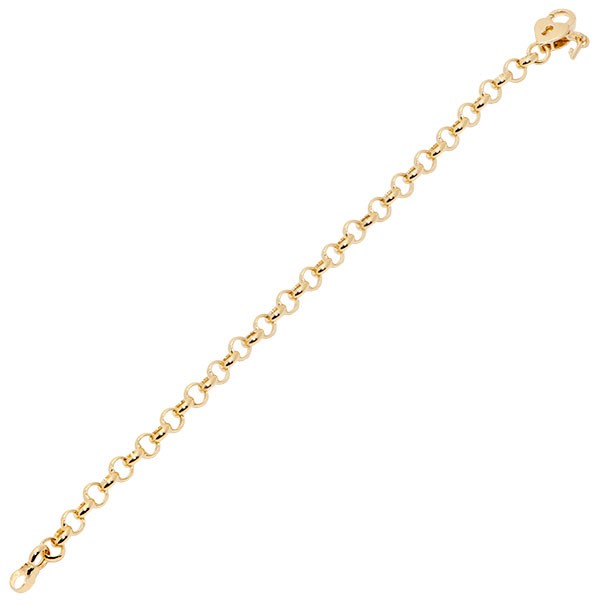 Pulseira em Ouro 18k Elo Português com Fecho Cadeado Coração 19cm - 5.40g