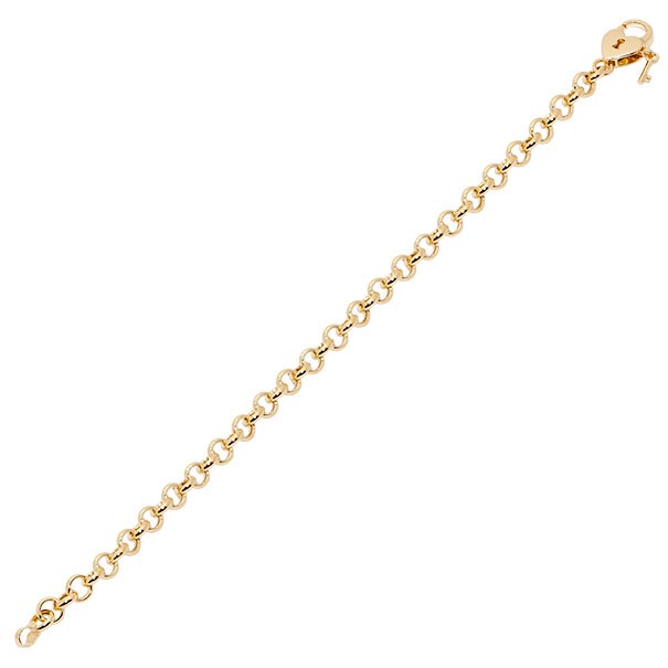 Pulseira em Ouro 18k Elo Português com Fecho Cadeado Coração 20cm - 6.40g