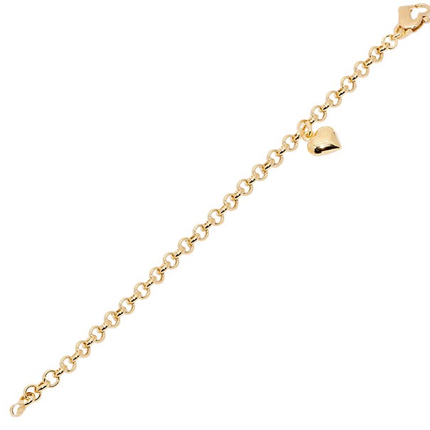 Pulseira em Ouro 18k Elo Português Berloque com Fecho Coração 18cm - 4.60g