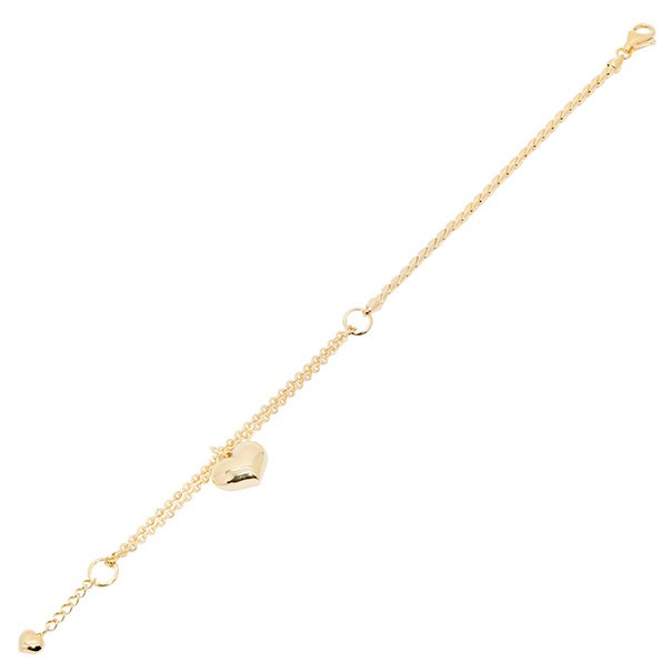 Pulseira em Ouro 18k Meio Cardano Meio Bailarina com Berloque Coração 19cm - 6.00g