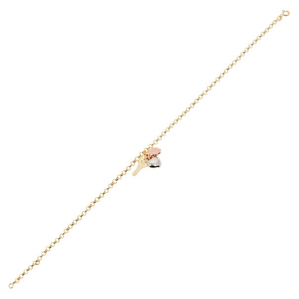 Tornozeleira em Ouro 18k Elo Português com Berloque Tricolor - 2.50g