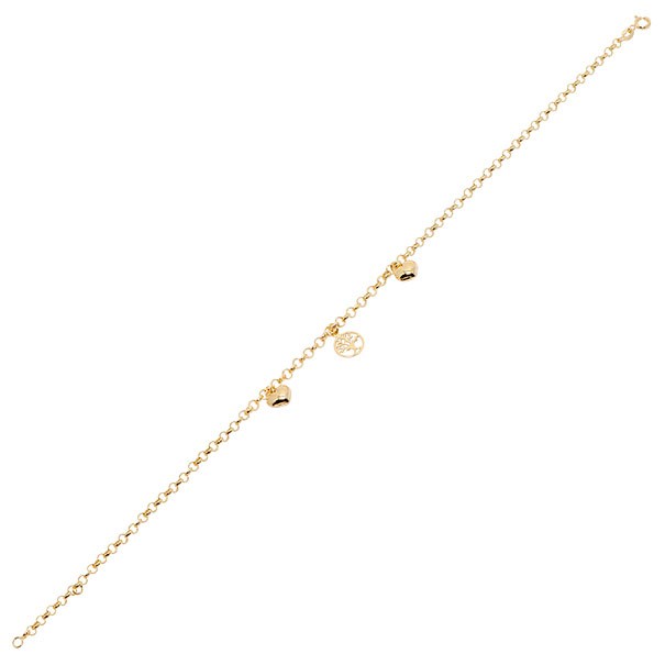 Tornozeleira em Ouro 18k Elo Português com 3 Berloques - 2.80g