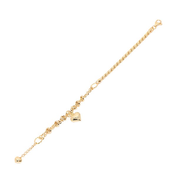 Pulseira em Ouro 18k Meio Cardano Meio Bailarina com Berloque Coração 14cm - 4.90g 