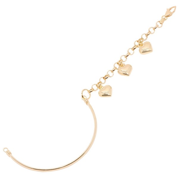 Pulseira em Ouro 18k 18cm meia Bracelete, Meio Elo Português com 3 Berloques Corações  6.00g