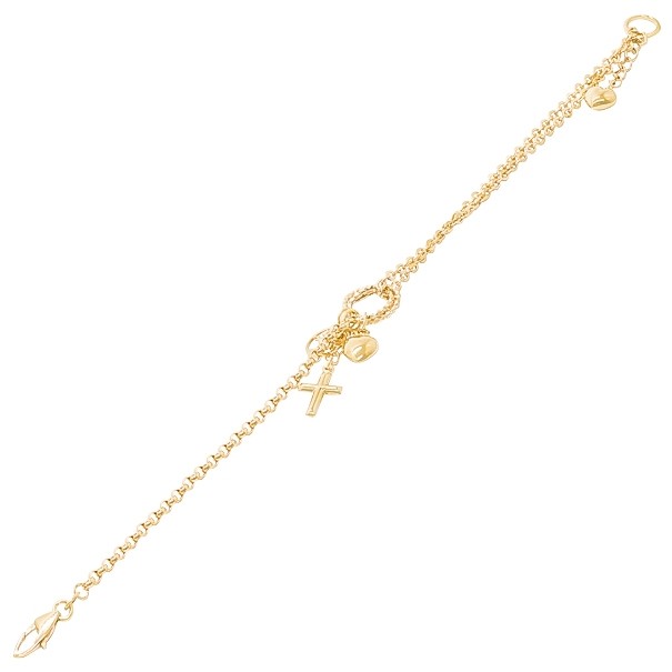 Pulseira em Ouro 18k Meia Balarina - Meio Elo Português com Berloques 18cm - 3.80g