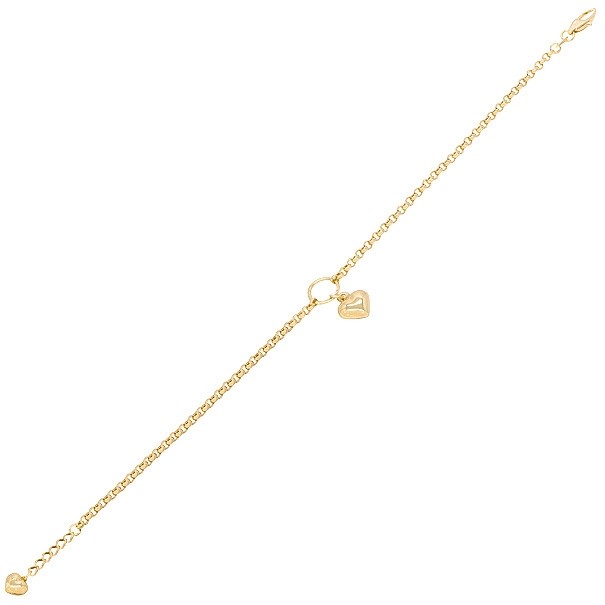 Pulseira em Ouro 18k Elo Português com Coração 19cm - 3.30g