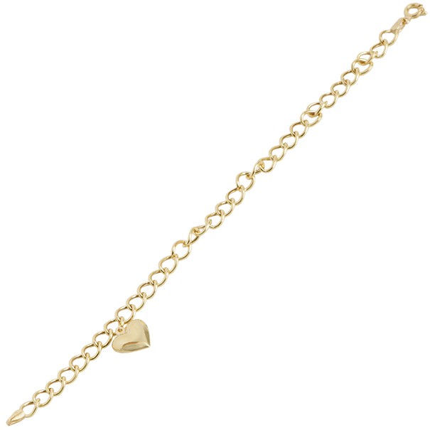 Pulseira em Ouro 18k  Grumet com Pingente Coração 19cm  - 5.60g