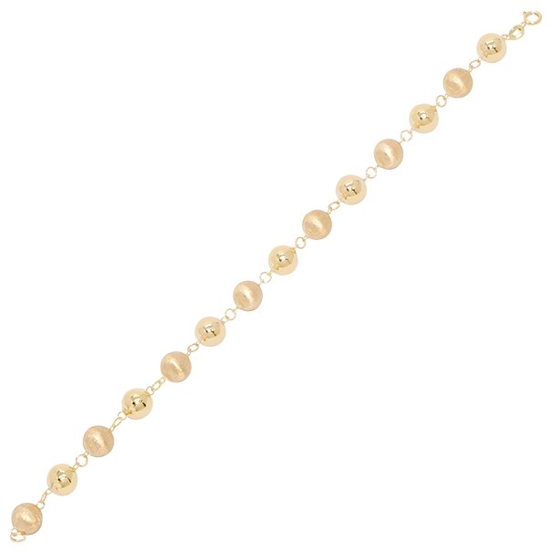 Pulseira em Ouro 18k Bolas 7mm Fosca/Polida 18cm - 7.90g