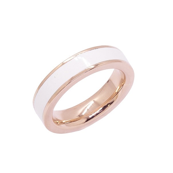 Aliança em Ouro Rose 18k Anatômica 5mm com Cerâmica Branca