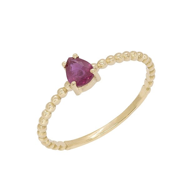 Anel em Ouro 18k Bolinhas Polido com 1 Rubi Gota 5x4mm