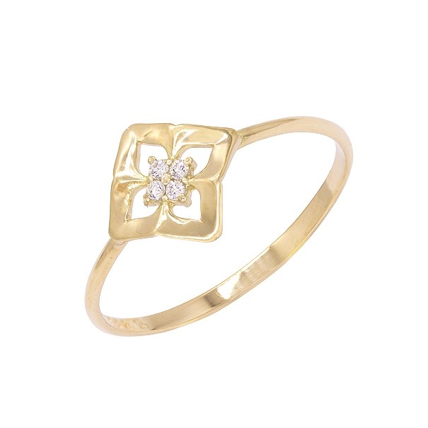 Anel em Ouro 18k Flor com Zircônias Branca