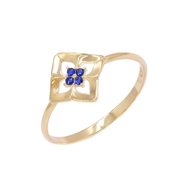 Anel em Ouro 18k Flor com Zircônias Azuis