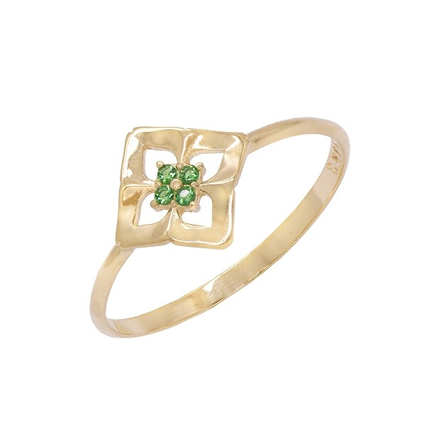 Anel em Ouro 18k Flor com Zircônias Verdes