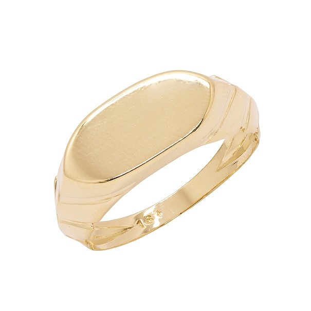 Anel em Ouro 18 Chapa Oval Polido  com Aro Trabalhado