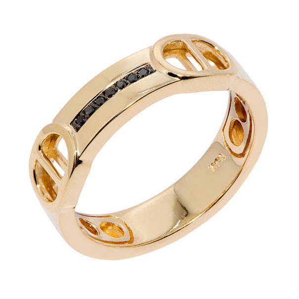 Anel em Ouro 18k Alpha Polido com 7 Diamantes Black 