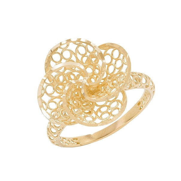 Anel em Ouro 18k Flor Diamantada 