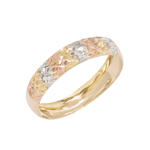 Anel em Ouro 18k Aparador Largo Tricolor Diamantado