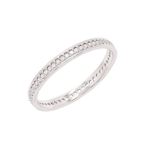 Aliança em Ouro Branco 18K Inteira Cravejada com Zircônias Branca  