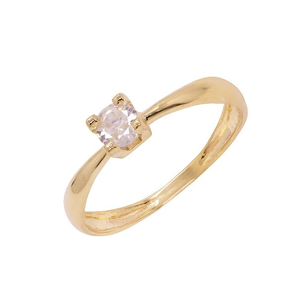 Anel em Ouro 18K Solitário com Zircônias Branca    