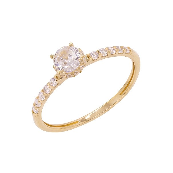 Anel em Ouro 18k Solitário com Zircônias Brancas