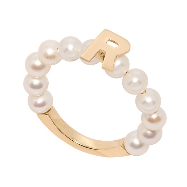 Anel em Ouro 18k Contemporâneo Pérola 4mm Letra R
