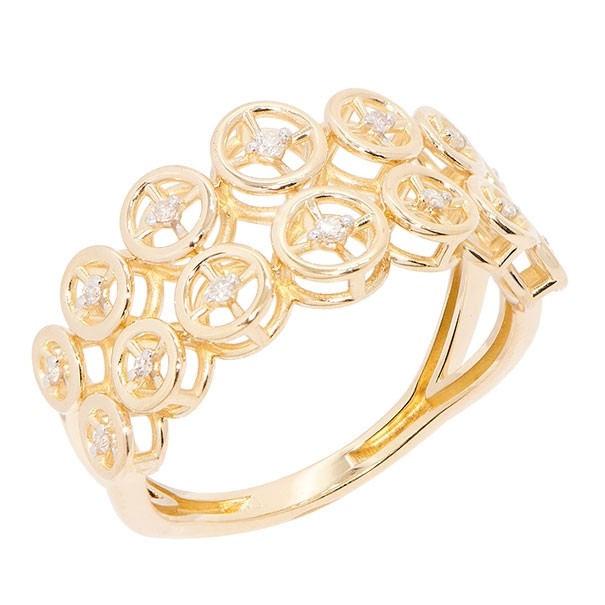 Anel em Ouro 18k Aqua Círculos Polido com 14 Brilhantes