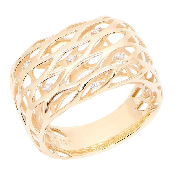 Anel em Ouro 18k Ondas Polido com 10 Brilhantes