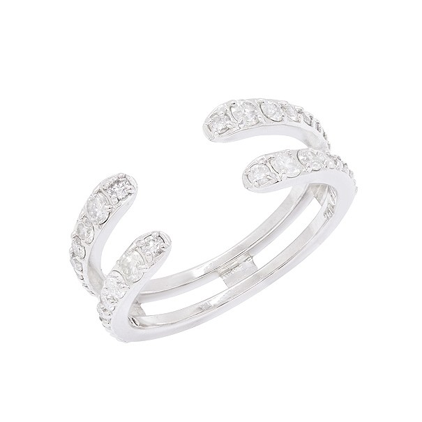 Anel em Ouro Branco 18k 2 Fios Aberto com 36 Diamantes 