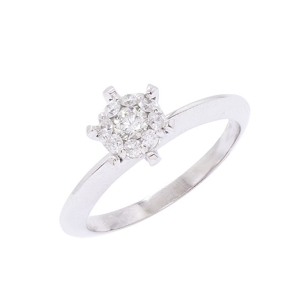 Anel em Ouro Branco 18k Solitário com 9 Diamantes 