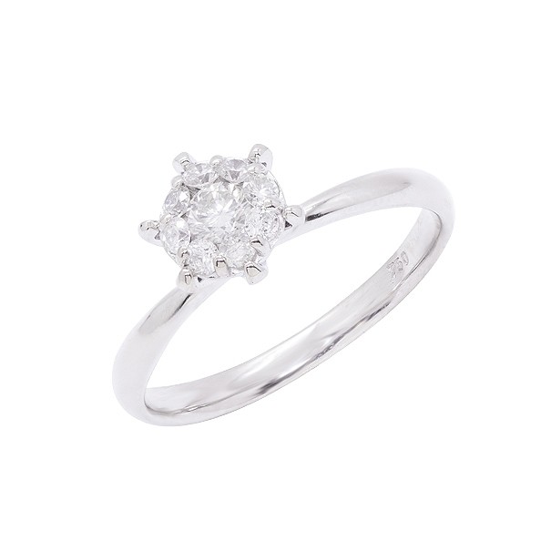 Anel em Ouro Branco 18k Solitário com 9 Diamantes 
