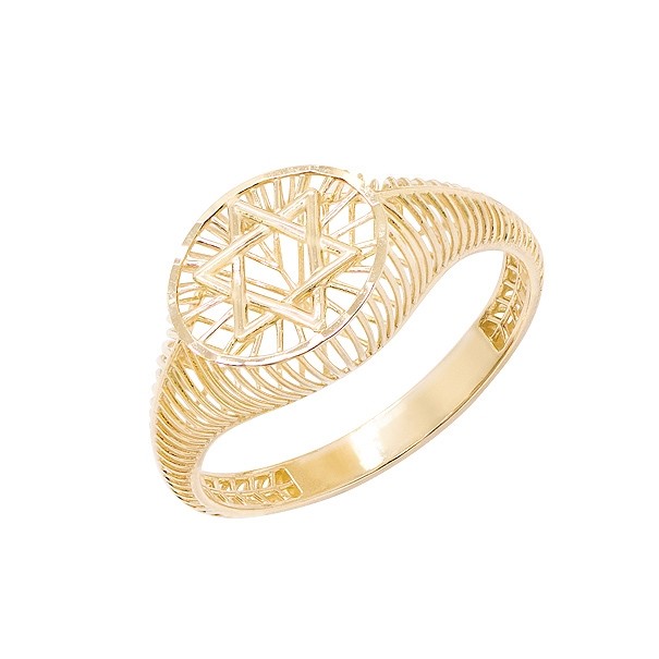 Anel em Ouro 18k Estrela de Davi Oval Fios Vazados