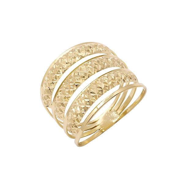 Anel em Ouro 18k 3 Fios Abaulado Diamantado