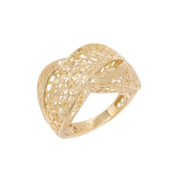 Anel em Ouro 18k Largo Fios Cruzados Diamantado