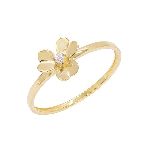 Anel em Ouro 18k Florzinha com 1 Brilhante