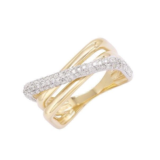 Anel em Ouro 18k 3 Fios Cruzado Quadrado Polido com 10 Brilhantes