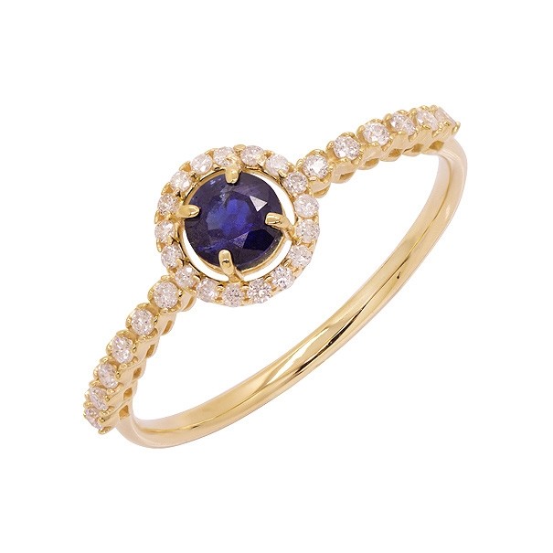 Anel em Ouro 18k Chuveiro Redondo com 1 Safira 0.35Cts e 30 Diamantes 0.15Cts