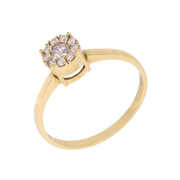 Anel em Ouro 18k Chuveiro Redondo com 10 Diamante 0.21cts