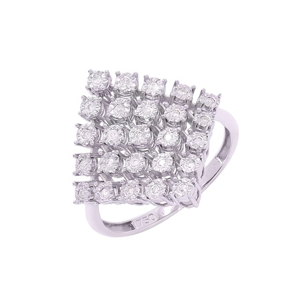 Anel em Ouro Branco 18k Chuveiro Losango com 25 Brilhantes 