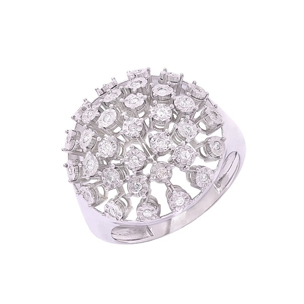 Anel em Ouro Branco 18k Chuveiro Losango com 33 Brilhantes 