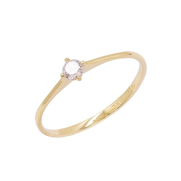 Anel em Ouro 18k Solitário com Zircônia Branca 3mm