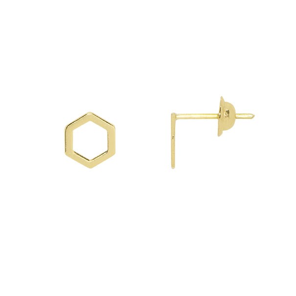 Brinco em Ouro 18k Forme Hexagonal Polido