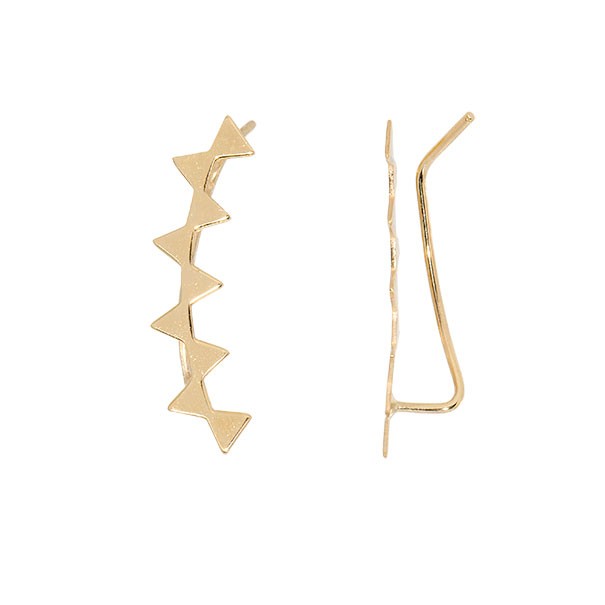 Brinco em Ouro 18k Ear Cuff Triângulos Polidos