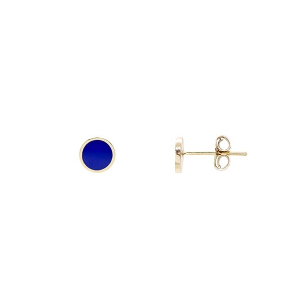 Brinco em Ouro 18k Redondo com Cerâmica Azul 