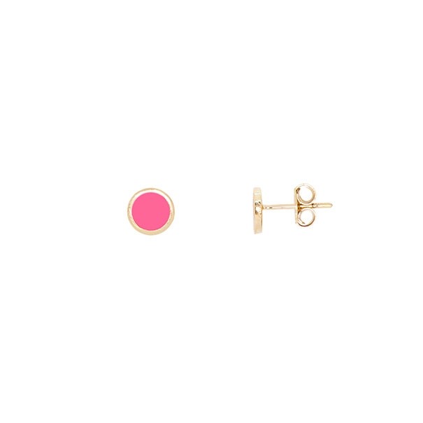 Brinco em Ouro 18k Redondo com Cerâmica Rosa Neon