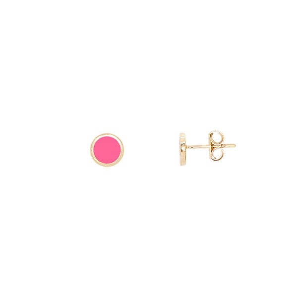 Brinco em Ouro 18k Redondo com Cerâmica Rosa Neon