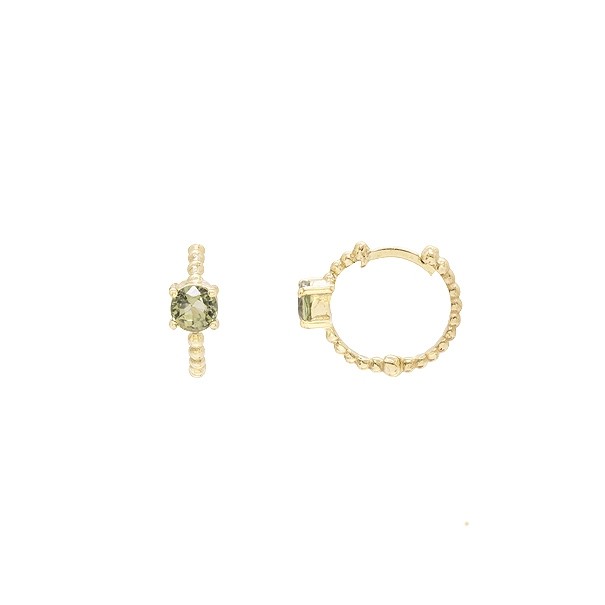 Brinco em Ouro 18k Argola Bolinhas Polidas com 2 Safiras Verdes 4mm			