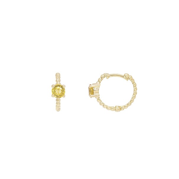 Brinco em Ouro 18k Argola Bolinhas Polidas com 2 Safiras Amarelas 4mm			