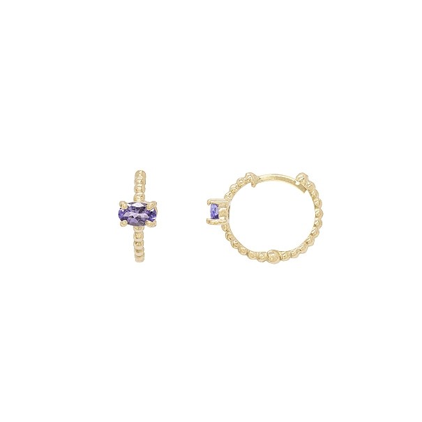 Brinco em Ouro 18k Argola Bolinhas Polidas com 2 Tanzanitas Ovais 5x3mm		