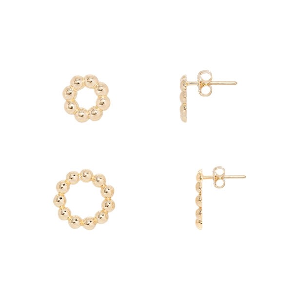 Brinco em Ouro 18k Circulo Bolinhas Polidas P e M   	
